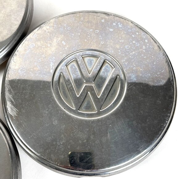 Vintage 4 Volkswagen 7.75" Chrome Snap on Hub Caps Classic Logo Design Authentic - Picture 5 of 11